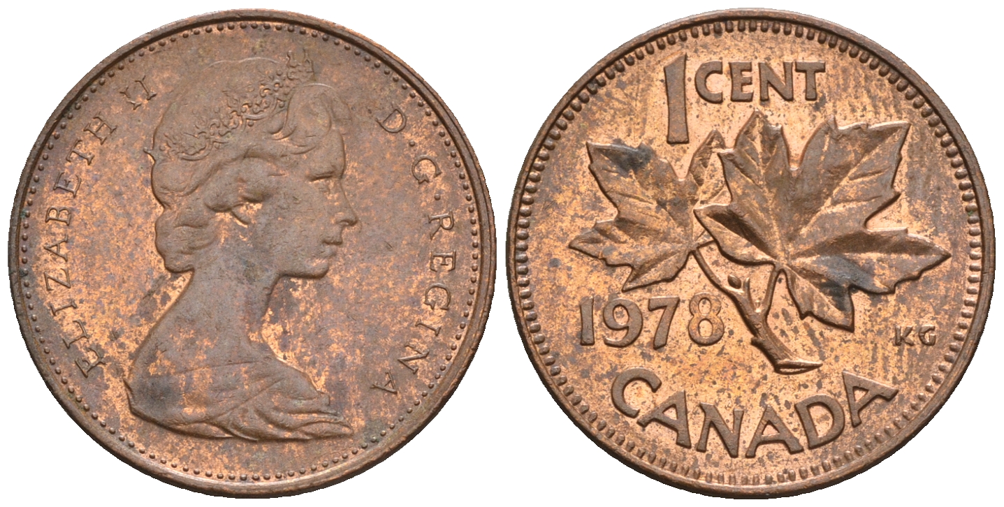 Канада 1 цент 1978 Елизавета II (1952-2022), кленовый лист KM 59.1 бронза 4609-146