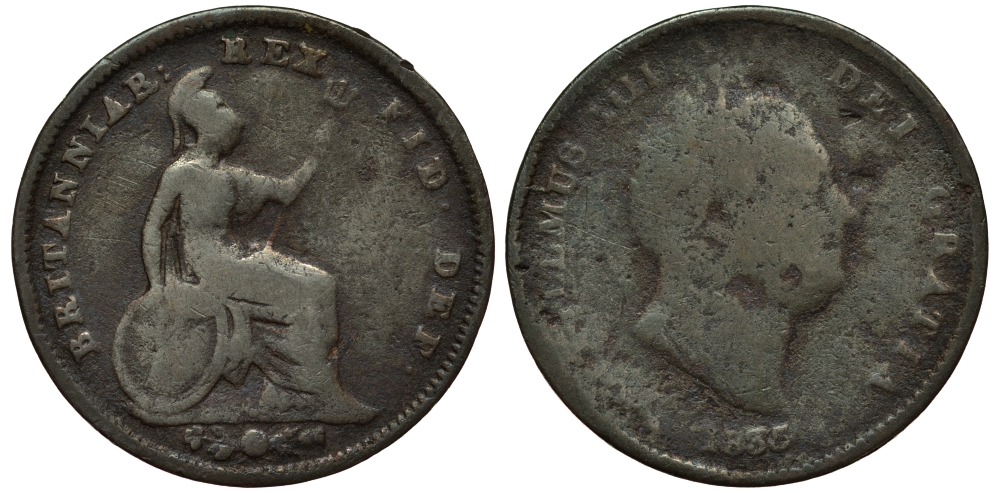 Великобритания 1/3 фартинга 1835 Вильгельм IV (1830-1837) KM 721, Spink 3850 медь 1515-2132