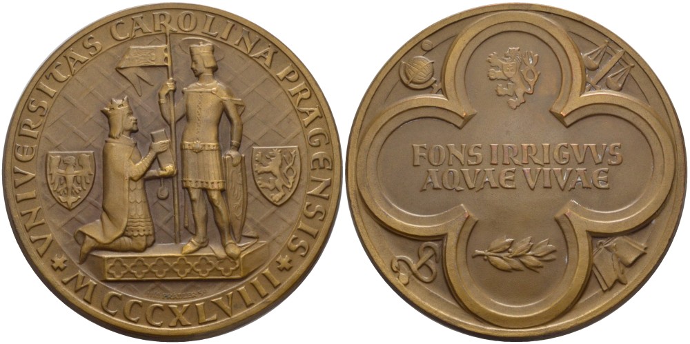 Чехословакия медаль 1959 Карлов университет в Праге основан в 1348 году, старейший университет Центральной Европы, диаметр 71 мм, бронза 3-5-2-22