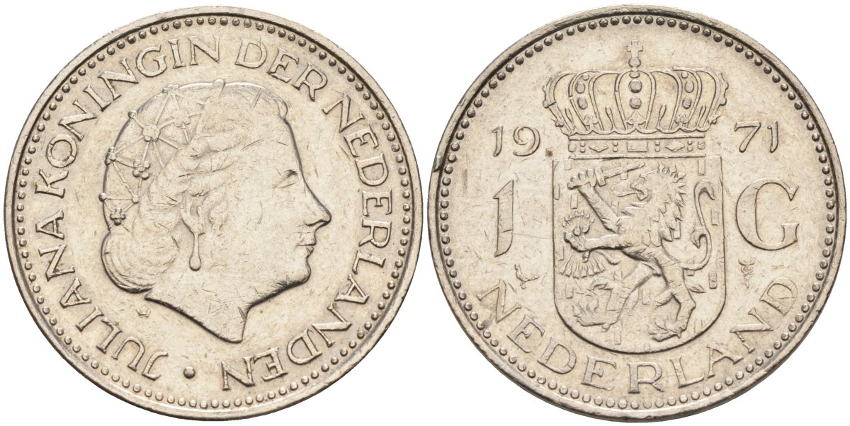 Нидерланды 1 гульден 1971 Юлиана (1948-1980) KM 184а никель 4171-116