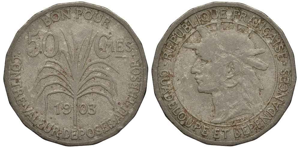 Гваделупа 50 сантимов 1903 KM 45 медно-никель 272-535