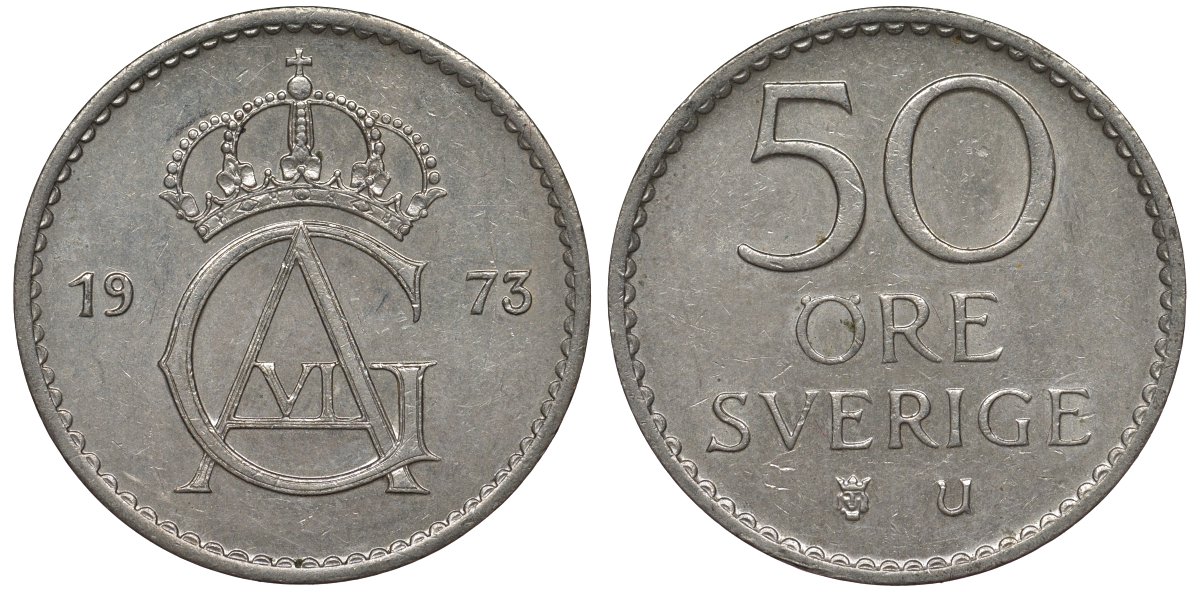 Швеция 50 эре 1973 Густав VI Адольф (1950-1973) KM 837 медно-никель 4122-332