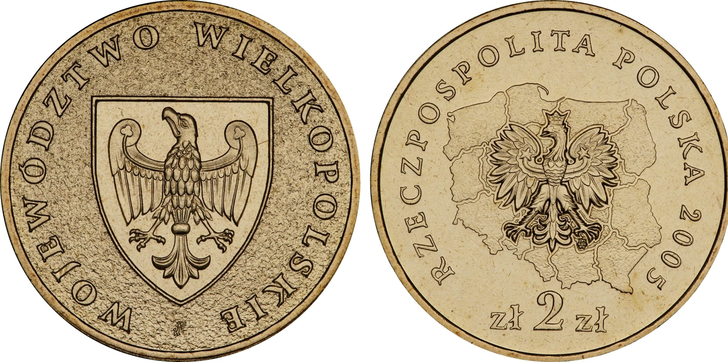 Польша 2 злотых 2005 MW, серия польские воеводства, Великопольское воеводство KM 562 нордик UNC 4676-251