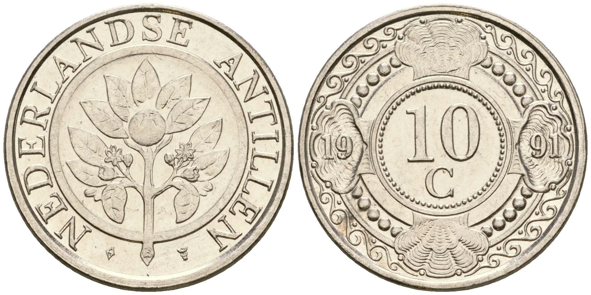 Нидерландские Антилы 10 центов 1991 Беатрикс (1980-2013) KM 34 никелированная сталь 4608-814