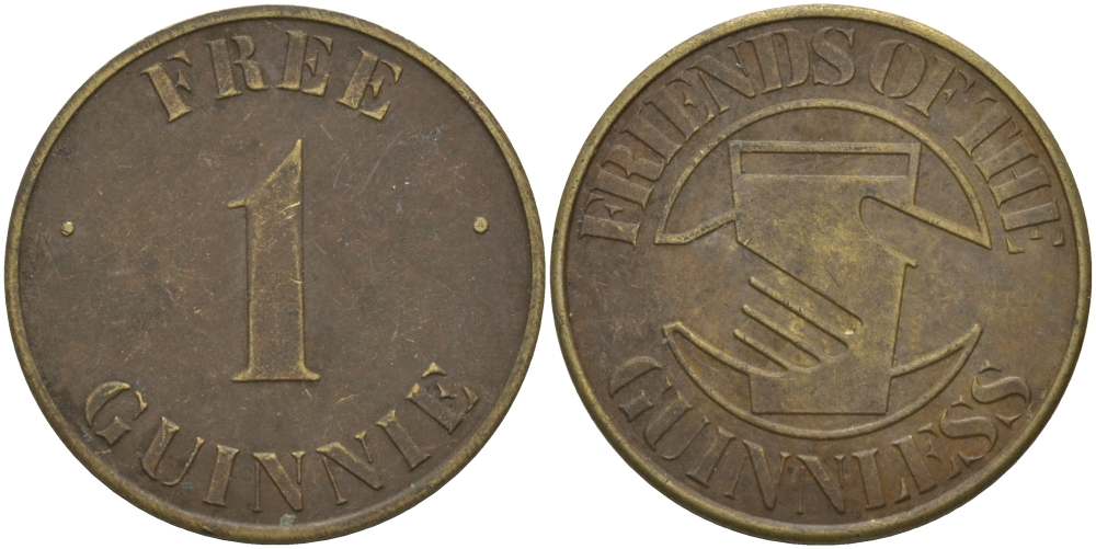 АНГЛИЯ КОФЕЙНЫЙ ЖЕТОН ND 1 GUINNIE, FRIENDS OF GUINNLESS, ДИАМЕТР 25 ММ. желтый металл 98-823