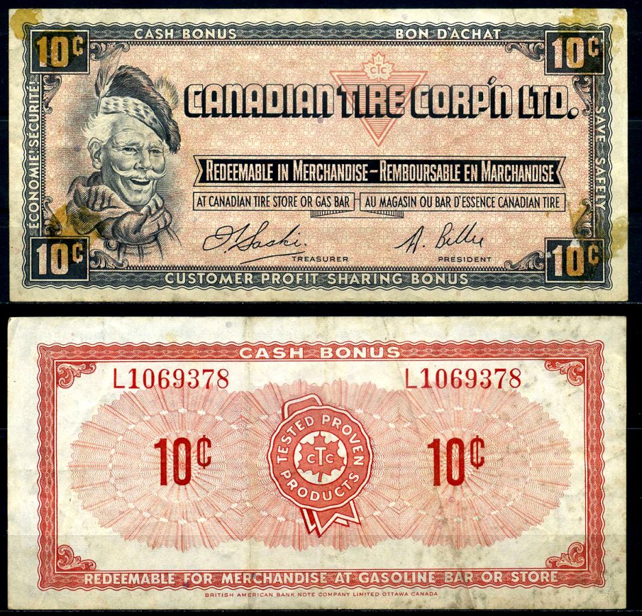 Канада купон на 10 центов 1961 Canadian Tire бумага 2195-20-1-1