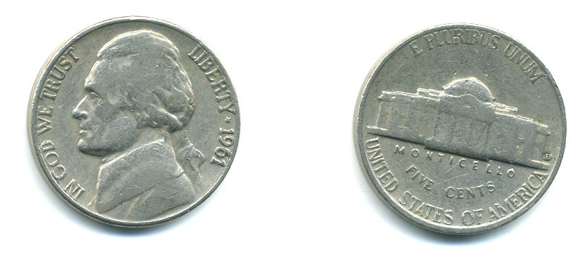 США 5 ЦЕНТОВ 1961 D ВАШИНГТОН KM А192 медно-никель 54-1149