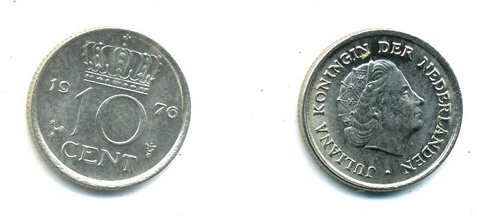 Нидерланды 10 центов 1976 Юлиана (1948-1980) КМ 182 никель 76-352