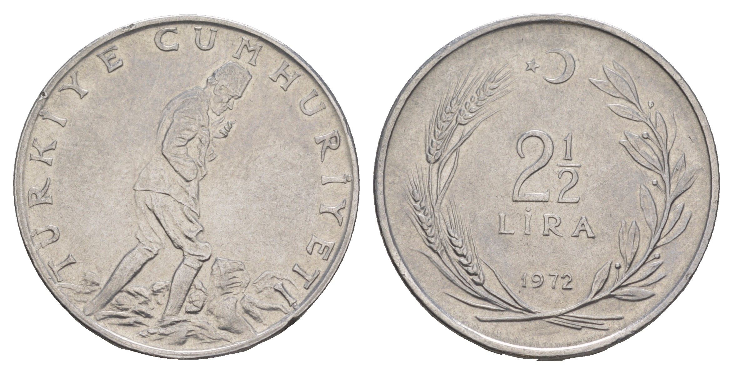 Турция 2 1/2 лиры 1972 KM 893.2 нержавеющая сталь 4153-1153