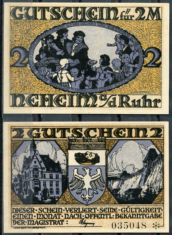 Германия, Нихайм на Руре 2 марки ND нотгельд, городские виды бумага UNC (пресс) 444-52-1-1