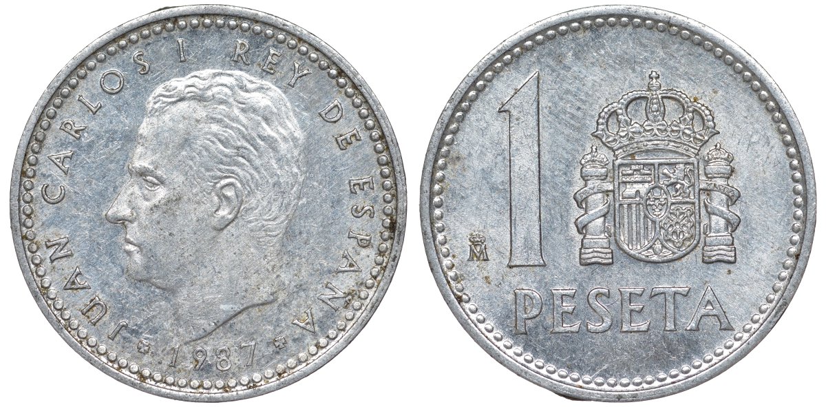 Испания 1 песета 1987 Король Хуан Карлос I (1975 - 2014) KM 821 алюминий 4176-127