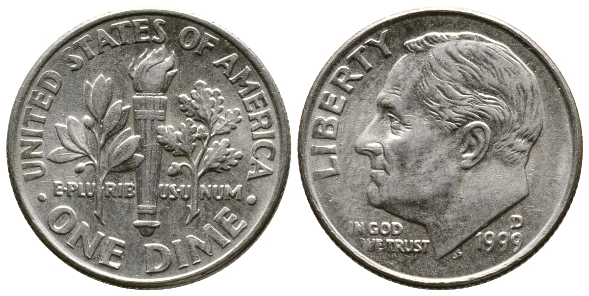 США 10 ЦЕНТОВ = 1 ДАЙМ 1998 D, РУЗВЕЛЬТ KM 195а медь плакированная медно-никелем 57-1251