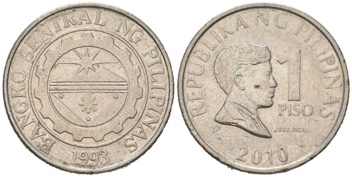 Филиппины 1 писо 2010 KM 269a сталь плакированная никелем 4523-1241