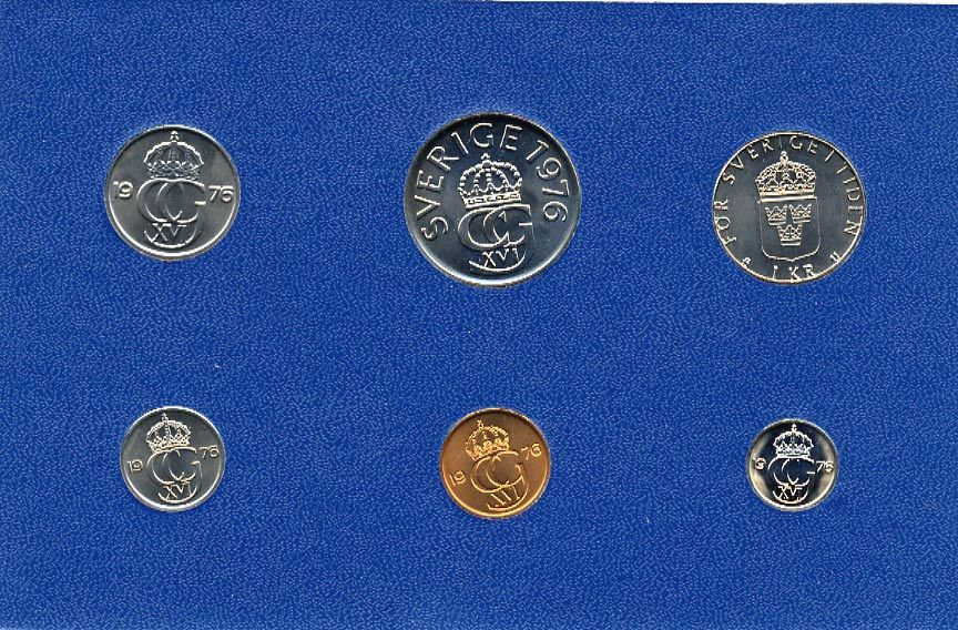Швеция набор монетного двора из 6 монет 1976 в картоне, Карл XVI Густав (1973- ) KM MS4 UNC 7-5-7-220