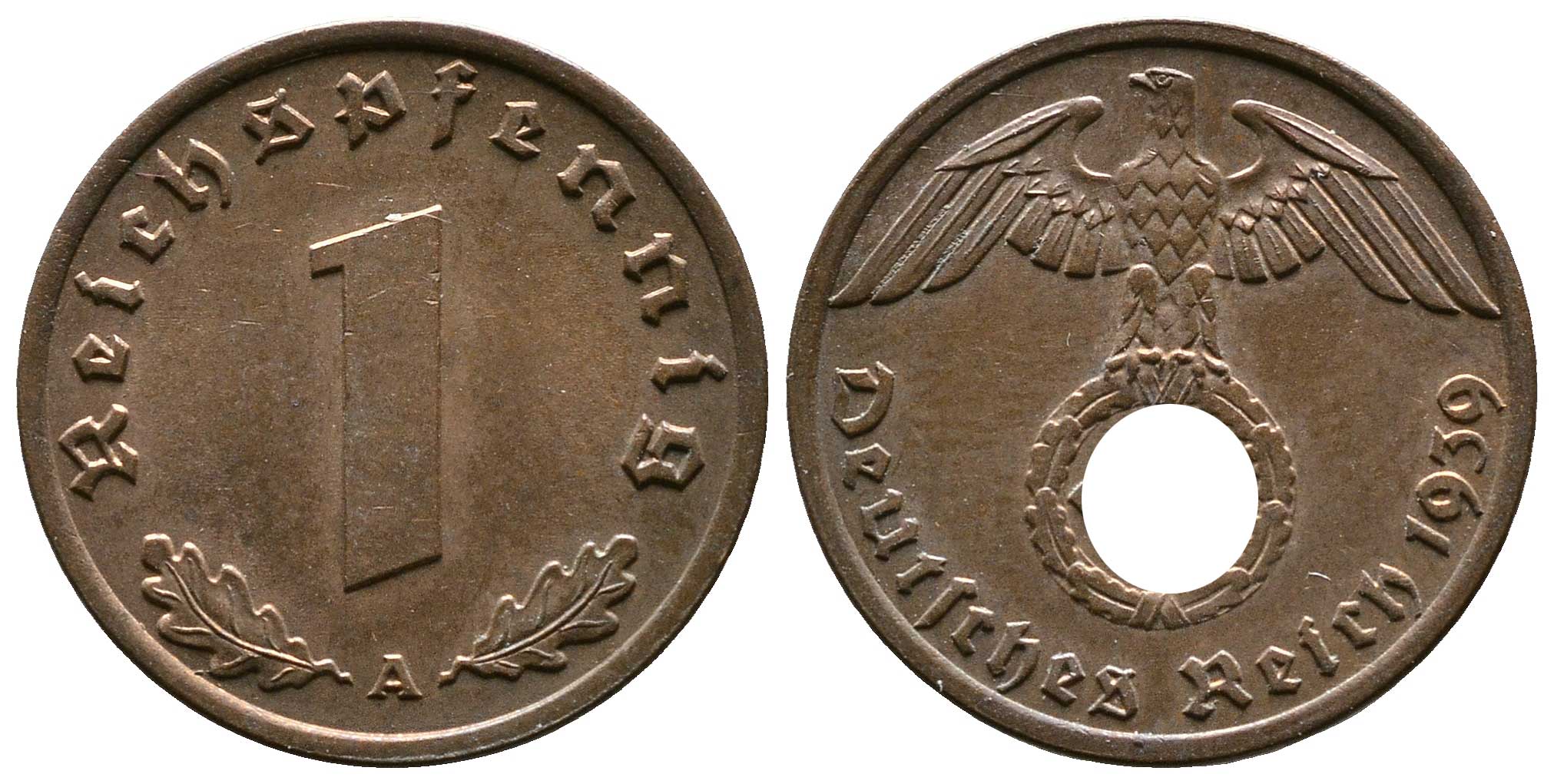 Германия 1 рейхспфенниг 1939 A KM 89, J. 361 бронза    220-347