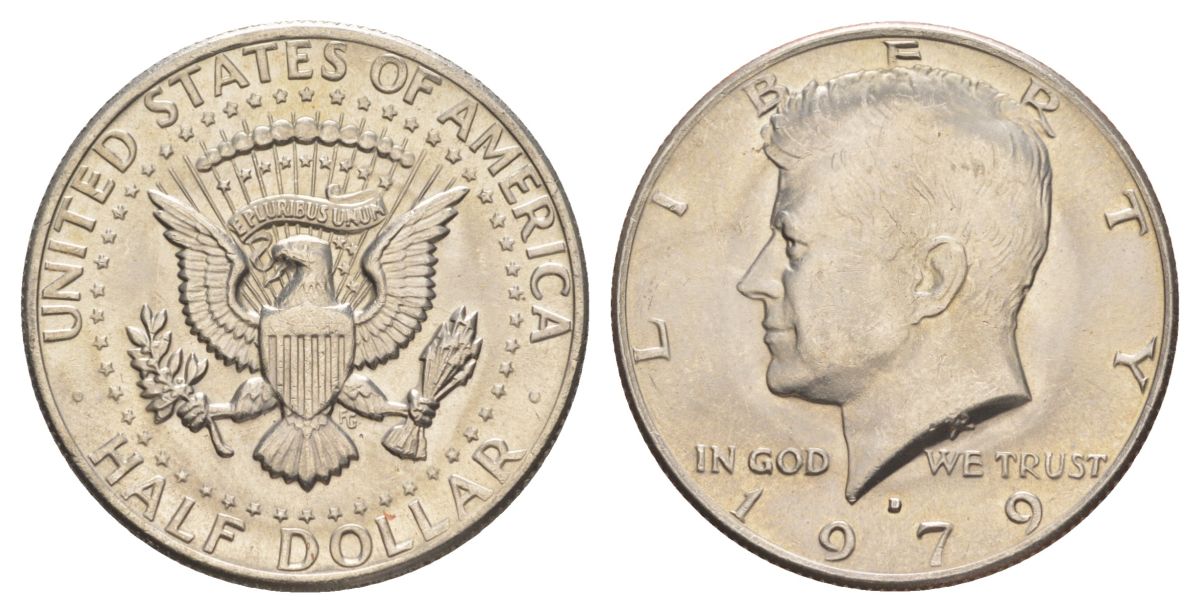 США 1/2 доллара (50 центов) 1979 D, Джон Кеннеди KM A202b медь плакированная медно-никелем aUNC 4117-643