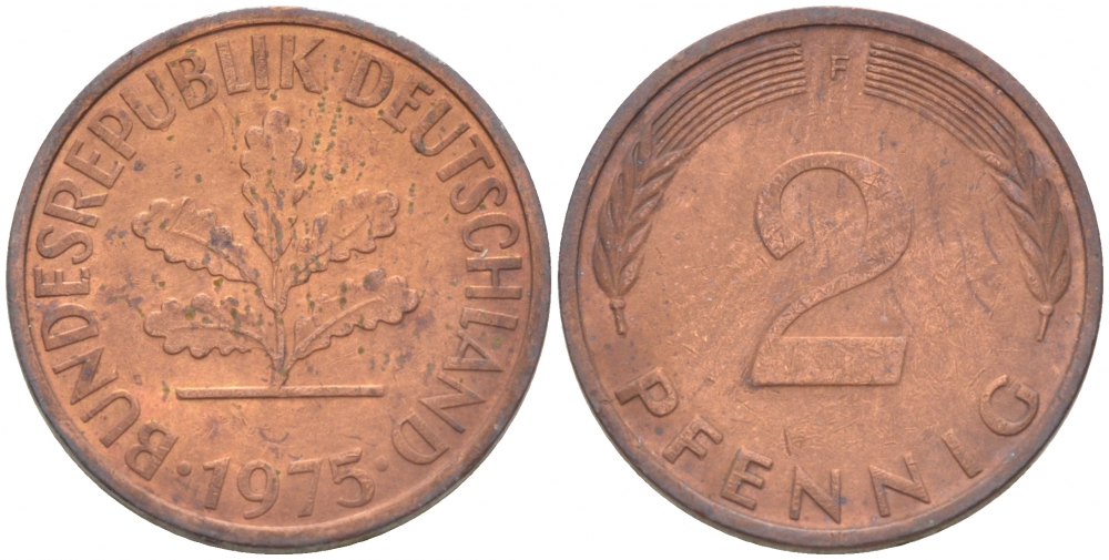 ФРГ 2 ПФЕННИГА 1975 F KM 106a, J.381a сталь плакированная сталь плакированная медьюю 3996-1113