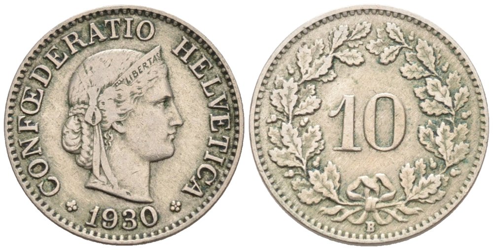 Швейцария 10 раппенов 1930 В KM 27 медно-никель 4576-941