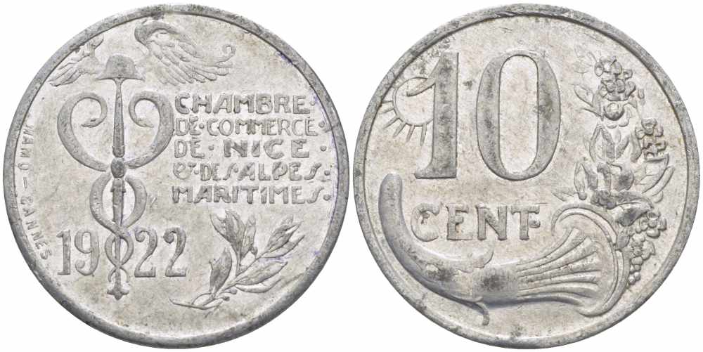 ФРАНЦИЯ 10 САНТИМОВ 1922 КОМЕРЧЕСКАЯ ПАЛАТА НИЦЫ , ТОКЕН алюминий 4395-1033