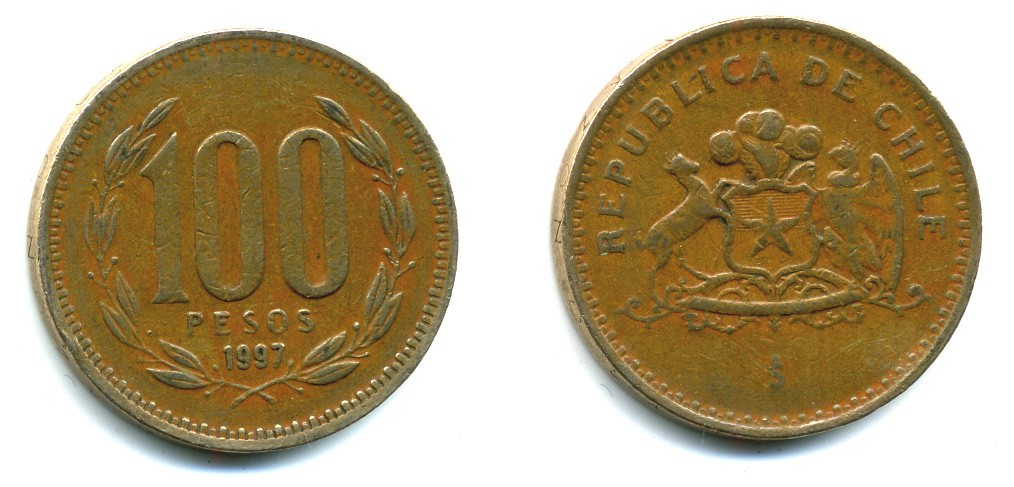 ЧИЛИ 100 ПЕСО 1997 ГЕНЕРАЛ БЕРНАРДО О ХИГГИНС KM 226.2 алюминевая бронза 35-1133