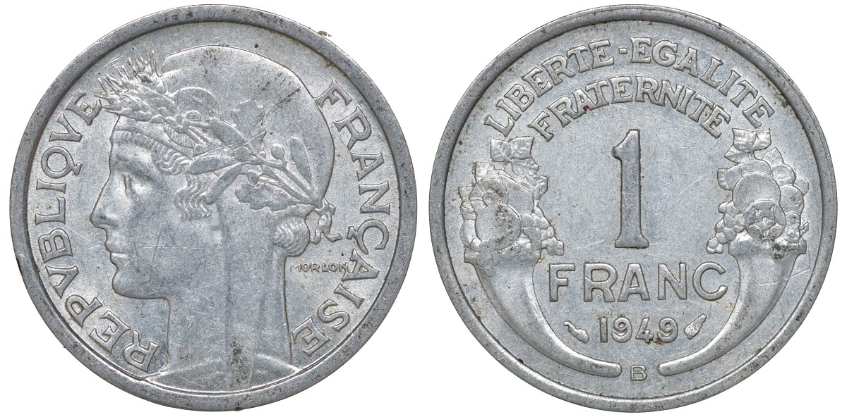 Франция 1 франк 1949 B KM 885a.2 алюминий 4163-437