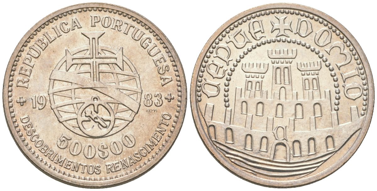 Португалия 500 эскудо 1983 XVII Европейская художественная выставка KM 620 серебро  UNC  4584-531