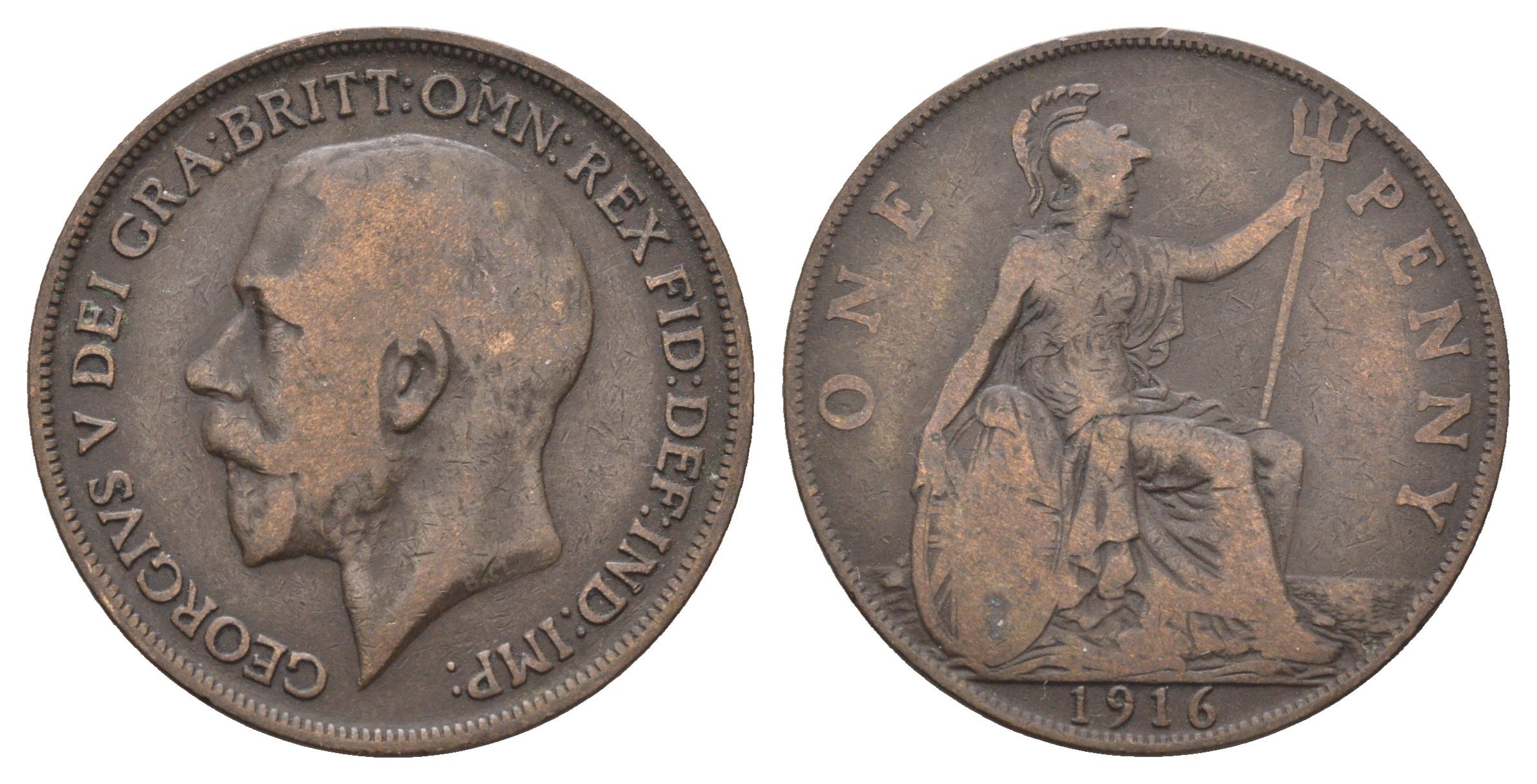 Великобритания 1 пенни 1916 Георг V (1910-1936) KM 810, Spink 4051 бронза 4661-533