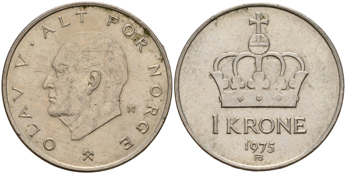 Норвегия 1 крона 1975 Улаф V (1958-1991) KM 419 медно-никель 4187-1211