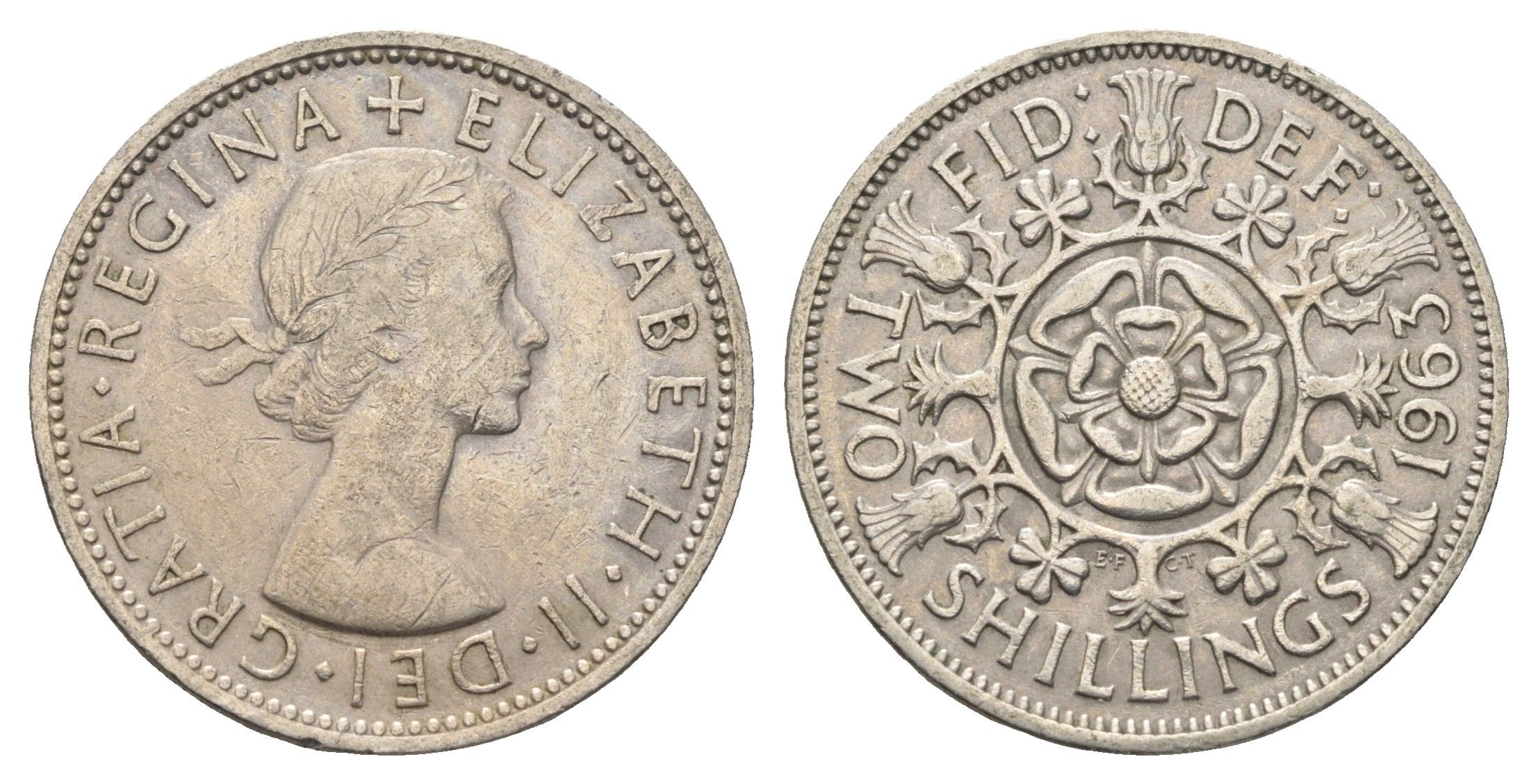 Великобритания 2 шиллинга (флорин) 1963 Елизавета II (1952-2022) KM 906, Spink 4146 медно-никель 4663-321