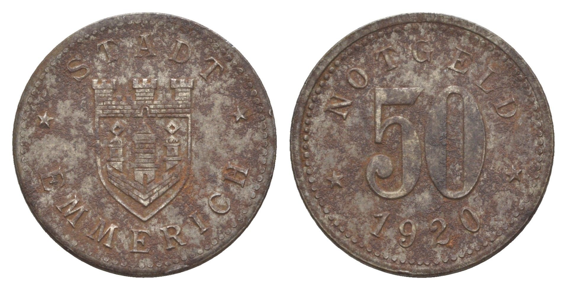 Эммерих 50 пфеннигов 1920 Funck 118.4, Men05 6537.4, Men18 8204.4 железо aUNC 1526-834