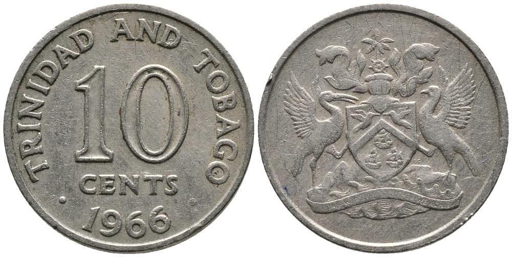Тринидад и Тобаго 10 центов 1966 герб KM 3 медно-никель 4549-563