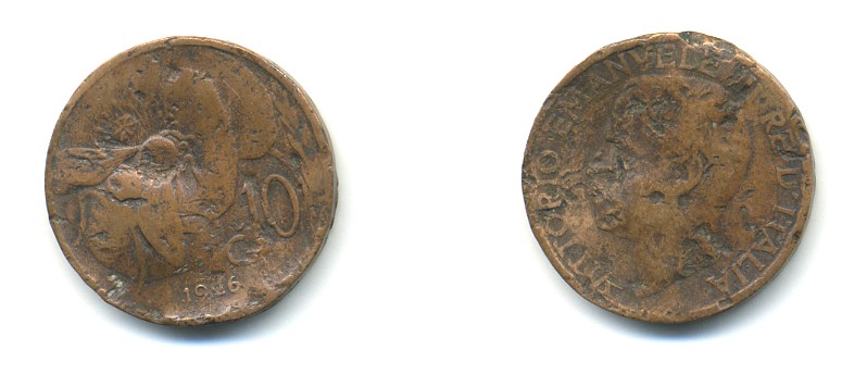 ИТАЛИЯ 10 ЧЕНТЕЗИМО 1926 R ВИКТОР ЭММАНУИЛ KM 60 медь 80-1215