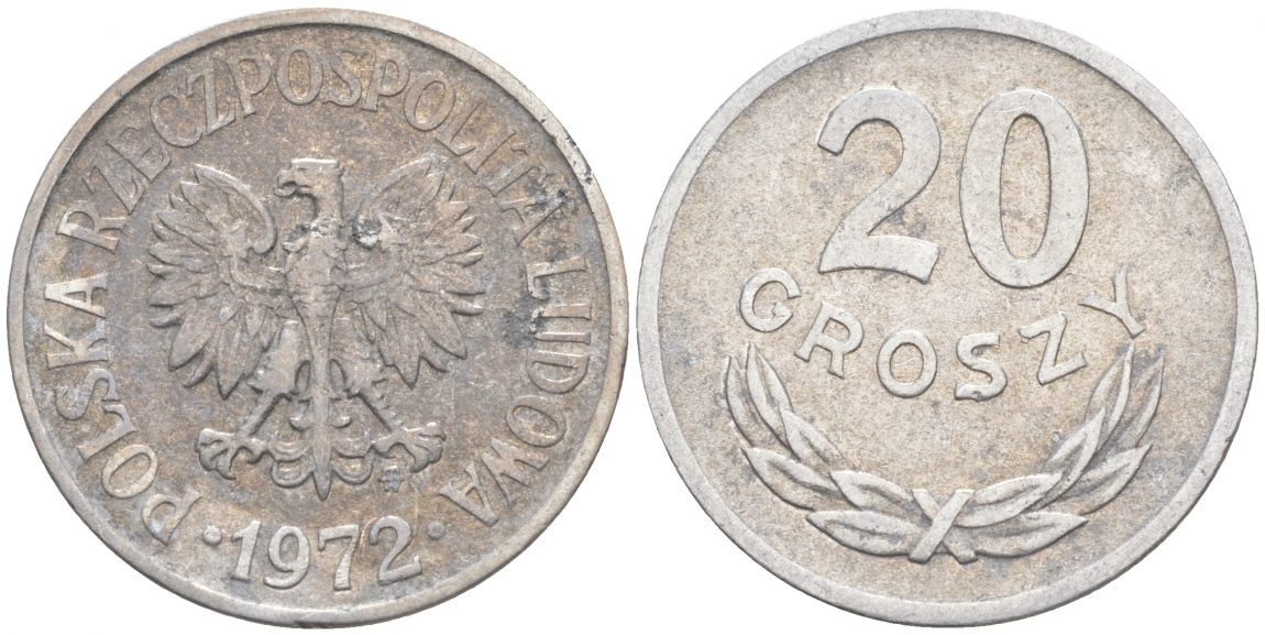 ПОЛЬША 20 ГРОШЕЙ 1972 MW KM А47 алюминий 4516-523