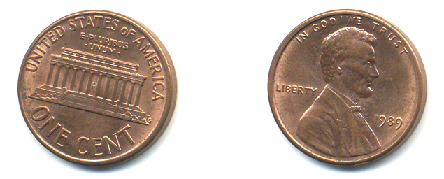 США 1 цент 1989 Линкольн KM 201b цинк плакированный медью UNC 179-426