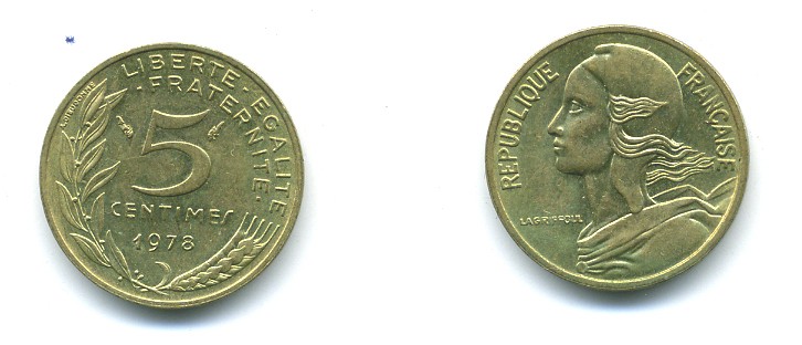 ФРАНЦИЯ 5 САНТИМОВ 1978 ТИП MARIANNE KM 933 медь алюминий никель 84-1541