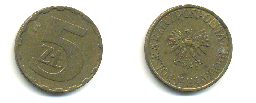 Польша 5 злотых 1984 MW KM 81.1, Parchimowicz 221i латунь 176-1015