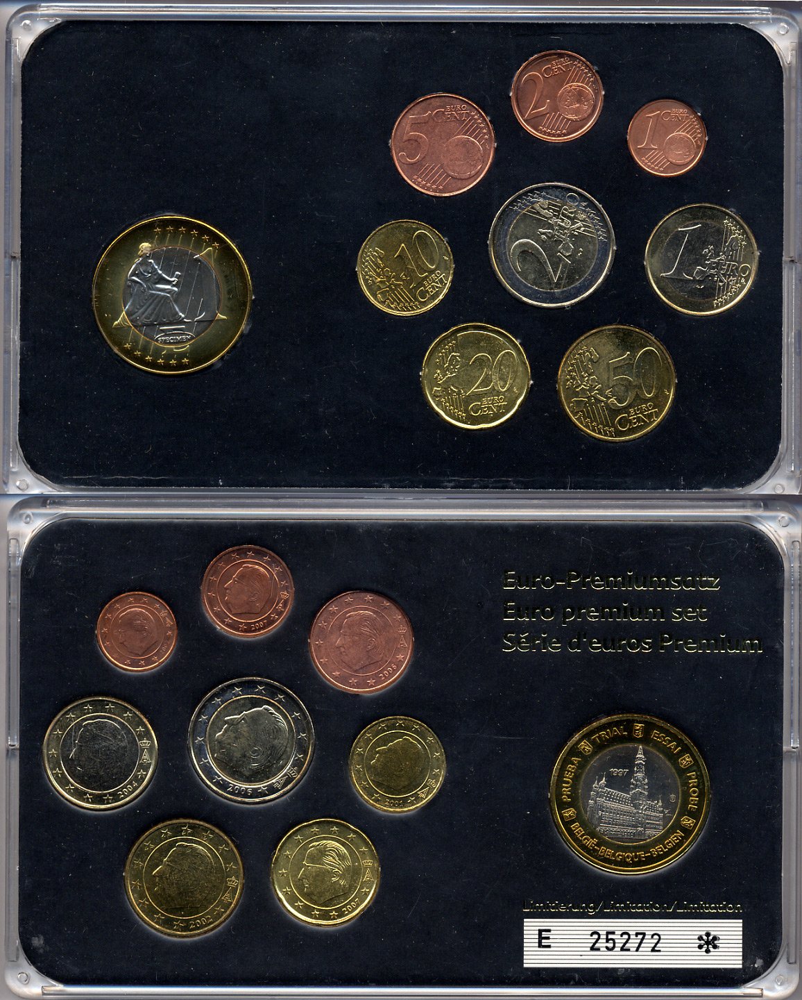 Бельгия евронабор из 8 монет + 1 европробник 2001 - 2007 планшет биметалл UNC 3-4-9-08