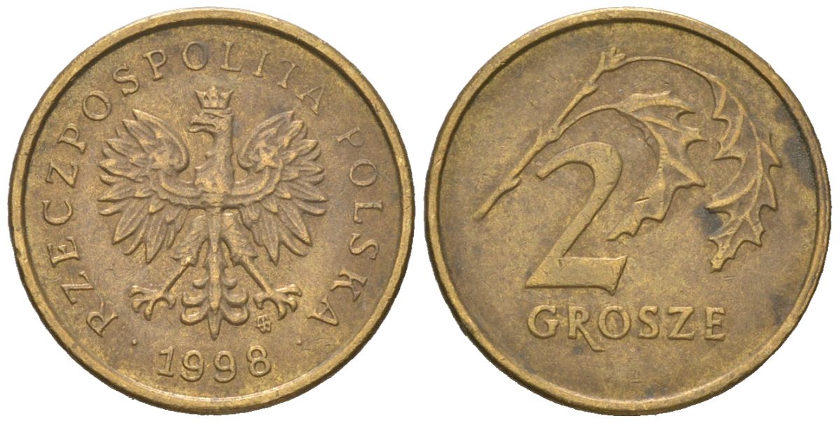 Польша 2 гроша 1998 MW KM 277, Parchimowicz 702e латунь 4618-137