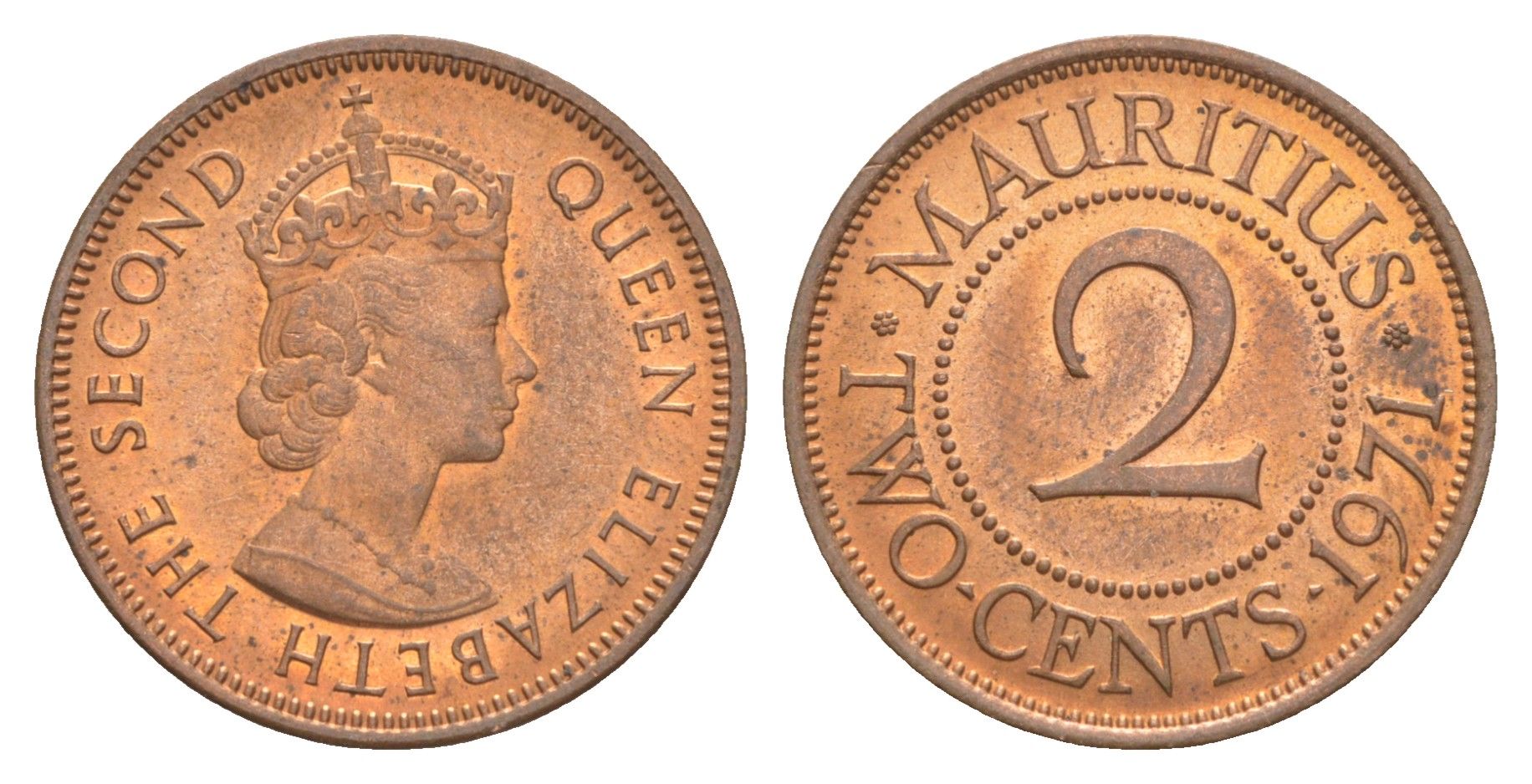 Маврикий 2 цента 1971 KM 32 бронза UNC 4150-1234