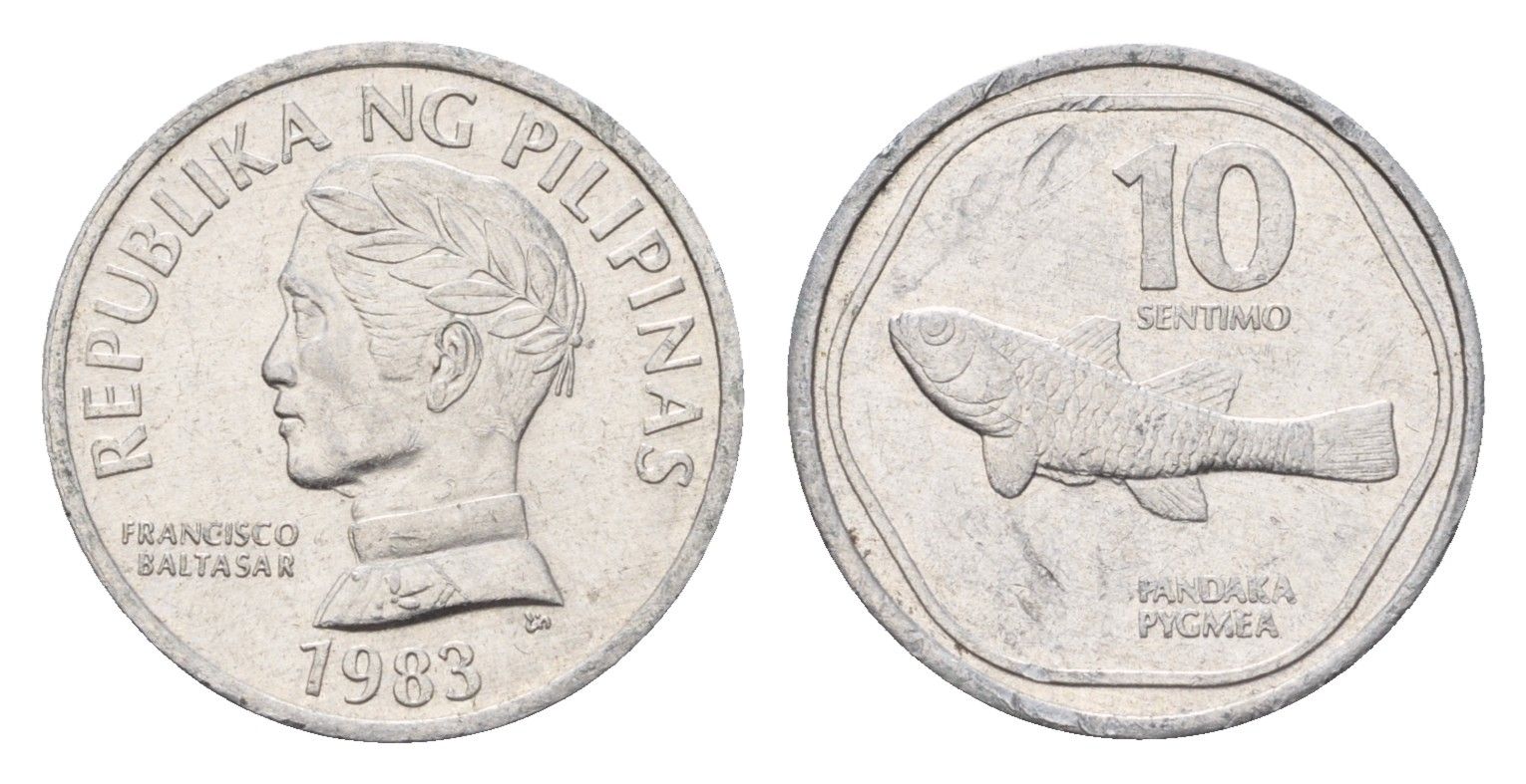 Филиппины 10 сентимо 1983 FAO, ошибка - PYGMEA KM 240 алюминий 4549-515