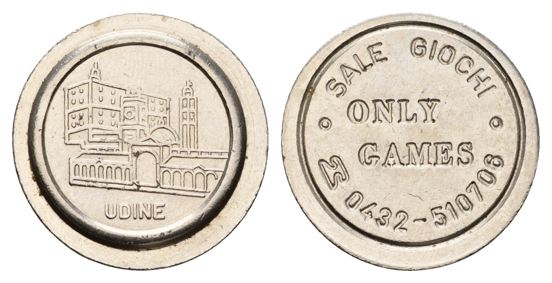 Италия, Удине жетон для равлечений на одну игру диаметр 24 мм, вес 5,6 гр нержавеющая сталь 4670-824