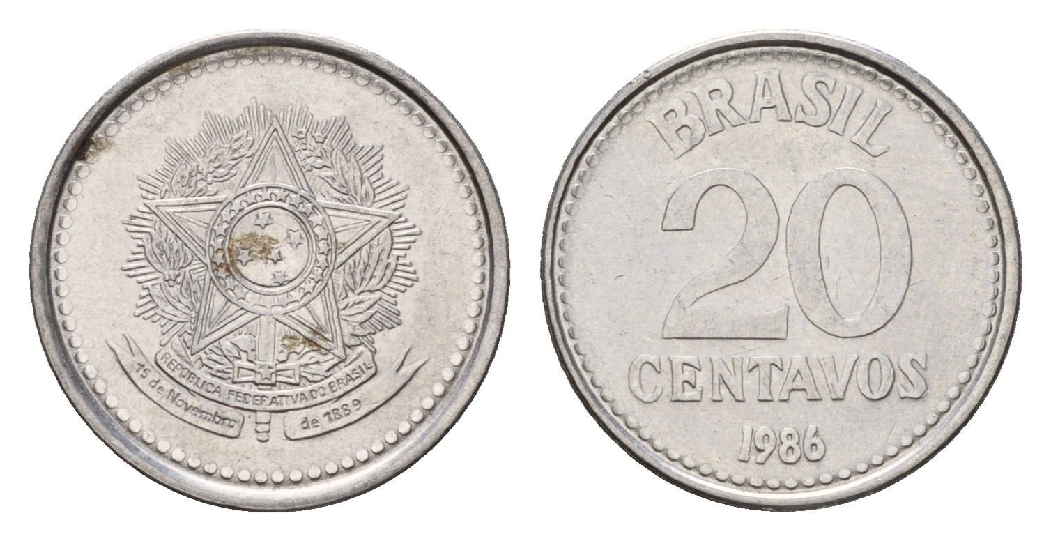Бразилия 20 сентаво 1986 KM 603 нержавеющая сталь UNC 4679-924