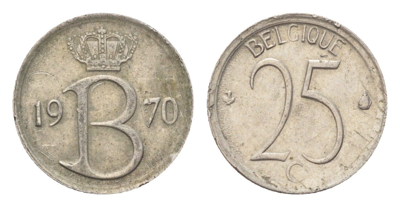 Бельгия 25 сантимов 1970 Belgique, Бодуэн I (1951-1993) KM 153 медно-никель 4705-332
