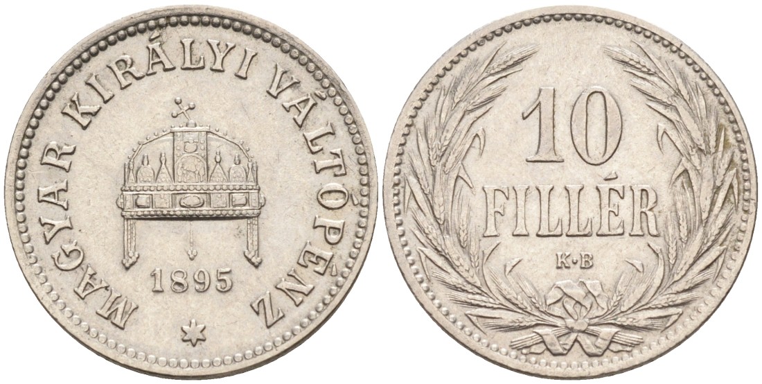 Венгрия 10 филлеров 1895 КВ, Франц Иосиф I (1848-1916) KM 482 никель UNC 54-1023