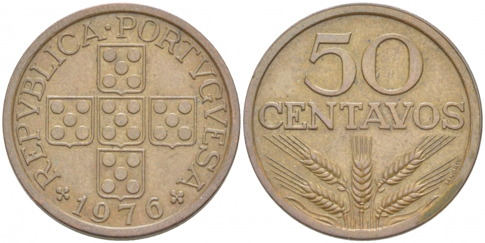 ПОРТУГАЛИЯ 50 СЕНТАВО 1976 KM 596 бронза 77-737