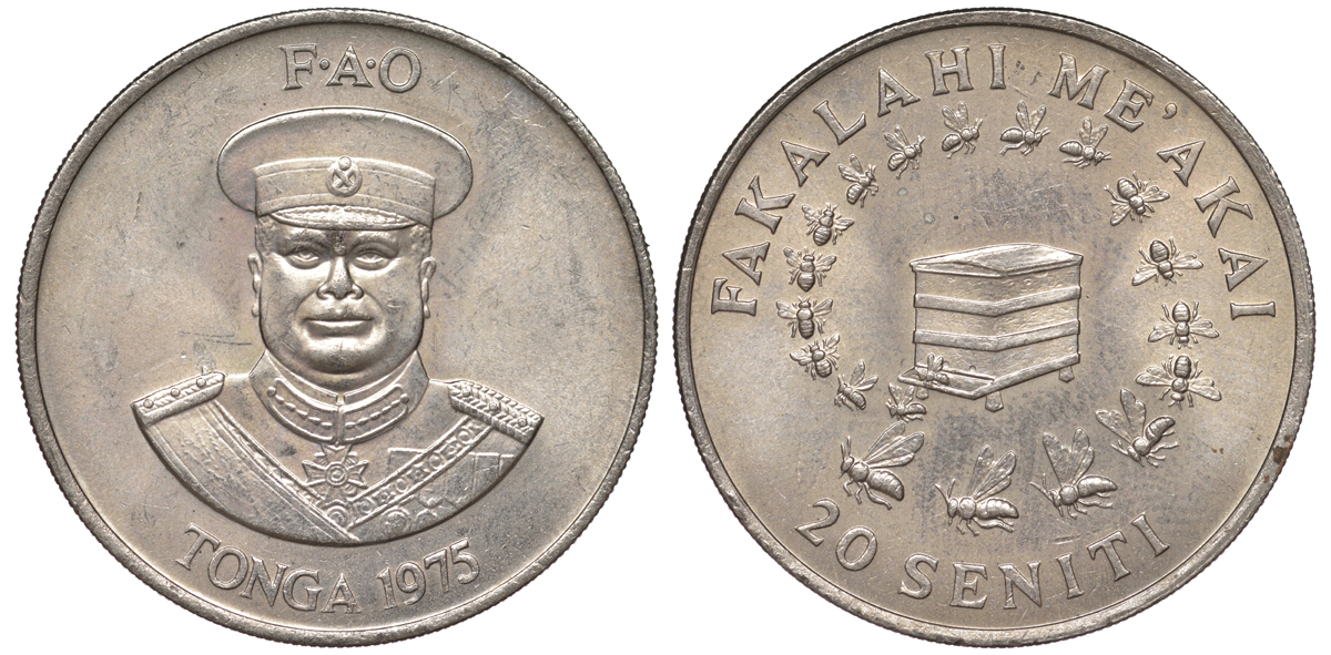 Тонга 20 сенити 1975 FAO, король Тауфа’ахау Тупоу IV (1967-2006) KM 46 медно-никель UNC 00-00