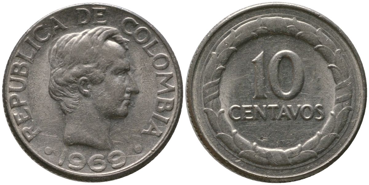Колумбия 10 сентаво 1969 KM 226 сталь плакированная никелем 4576-1069