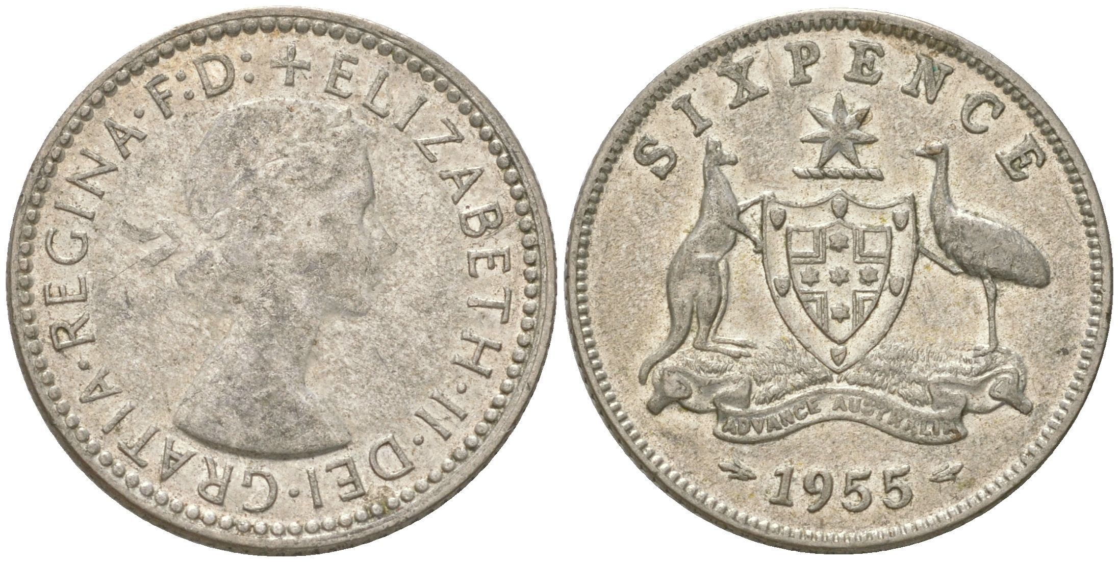 Австралия 6 пенсов 1955 Елизавета II (1952-2022) KM 58 серебро 4623-243