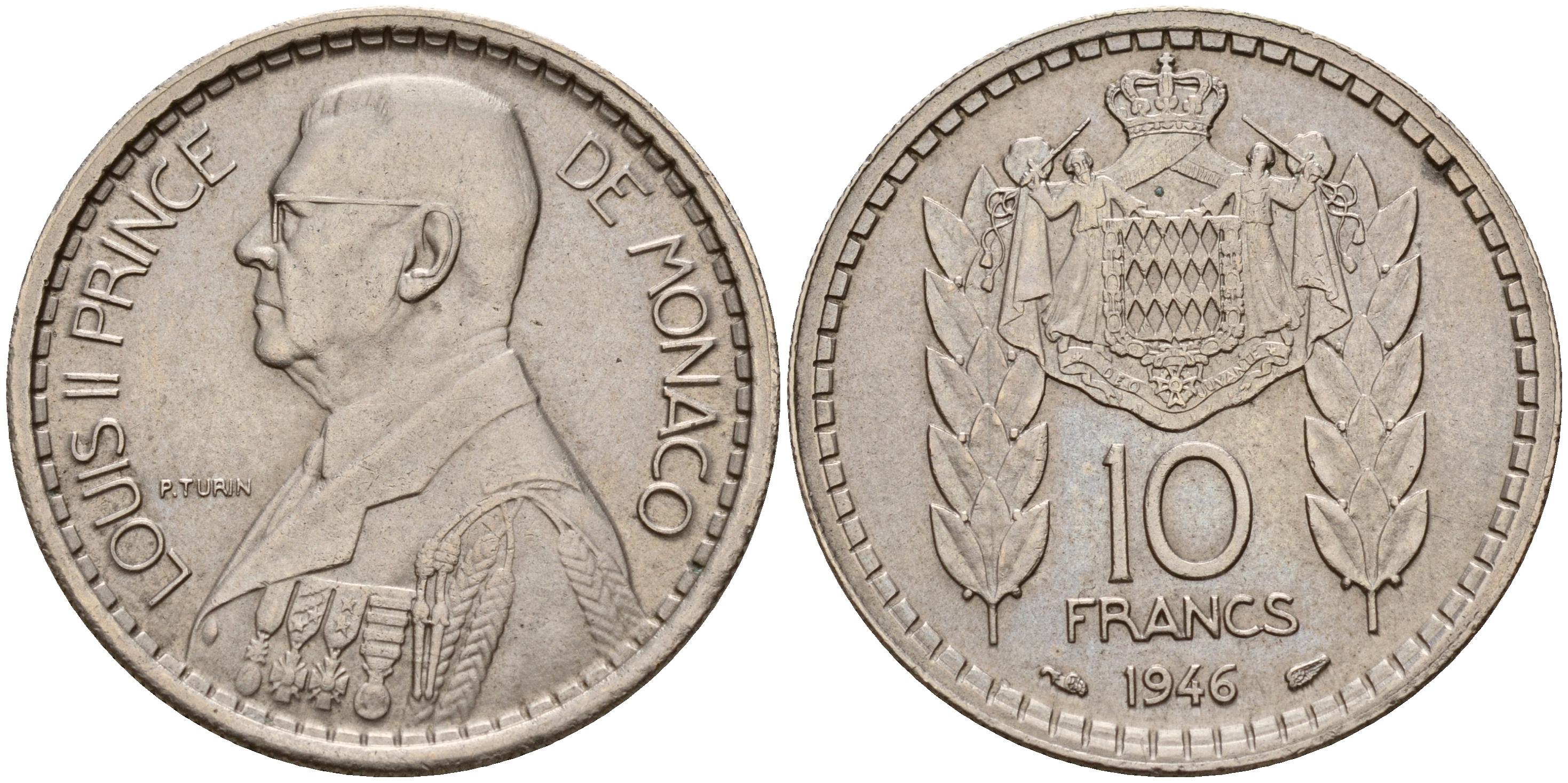 Монако 10 франков 1946 Луи II (1922-1949) KM 123 медно-никель 4601-955