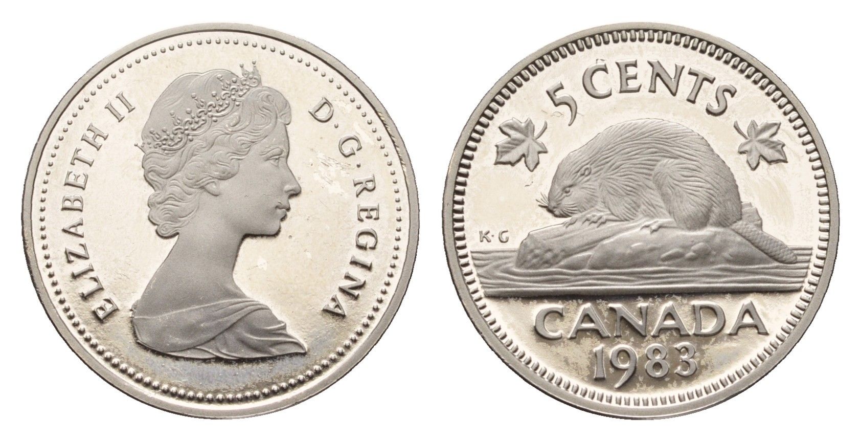 Канада 5 центов 1983 Елизавета II (1952-2022), бобр KM 60.2a никель PROOF 413-3241
